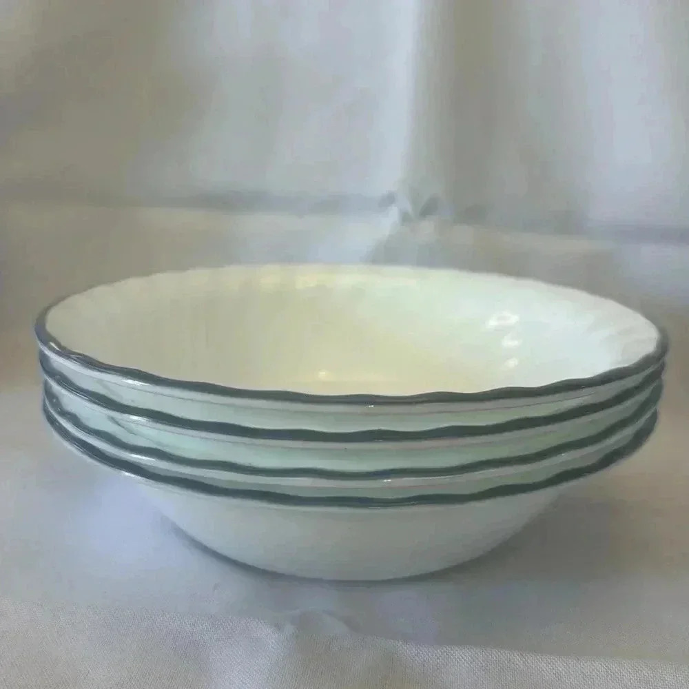 Vintage Corelle PINK TRIO White Swirl Soup Cereal Bowls and Saucer Side Plates - Picture 3 of 5